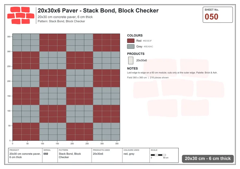 Interlock (Pasco) 20x30 cm · RC23-50 · Stack Bond, Block Checker · Laying plan Interlock (Pasco) 20x30 cm · RC23-50 · Stack Bond, Block Checker · Laying plan