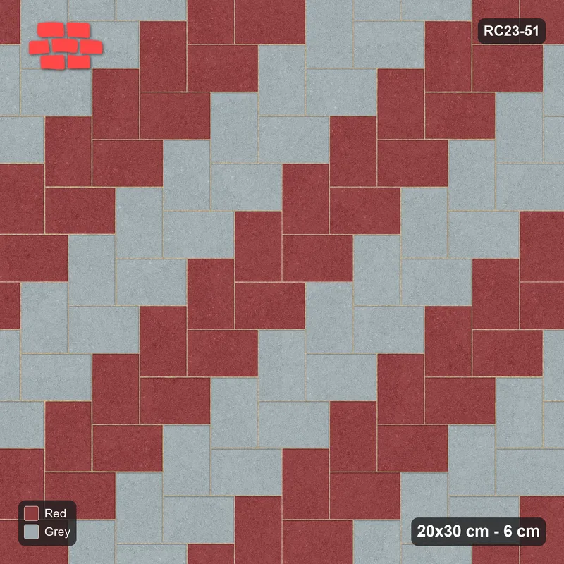 Interlock (Pasco) 20x30 cm · RC23-51 · Stepped Herringbone (3:2), Diagonal Stripes 1x · Top view