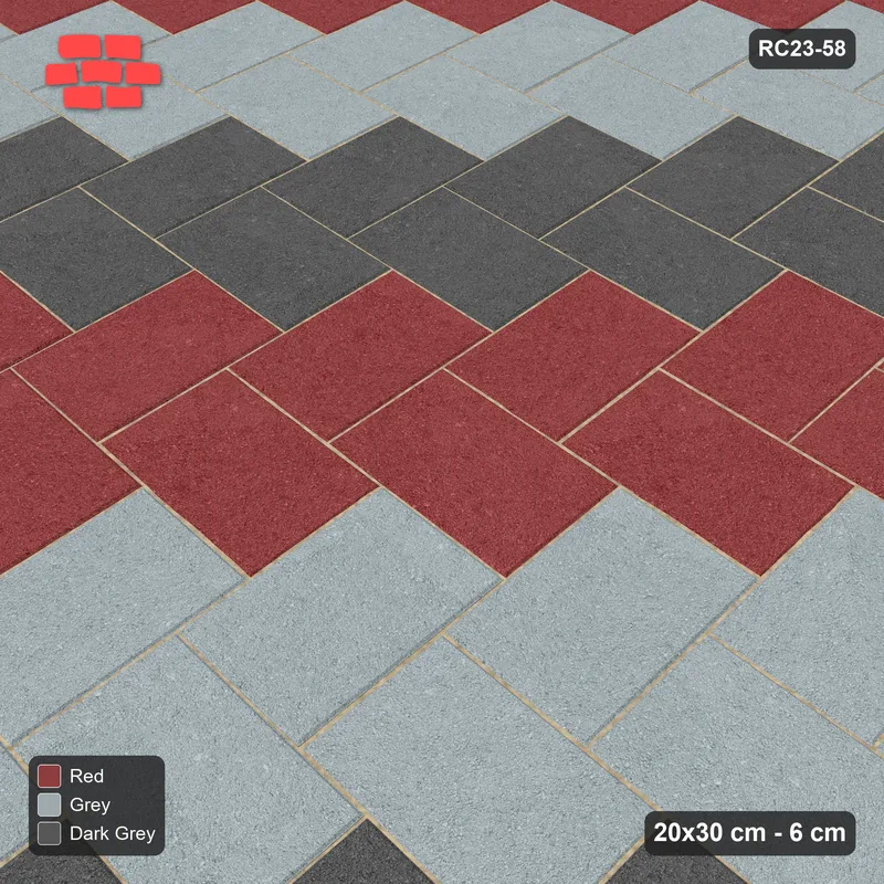 Interlock (Pasco) 20x30 cm · RC23-58 · Stepped Herringbone (3:2), Three-Tone Stripes 1x · Side view