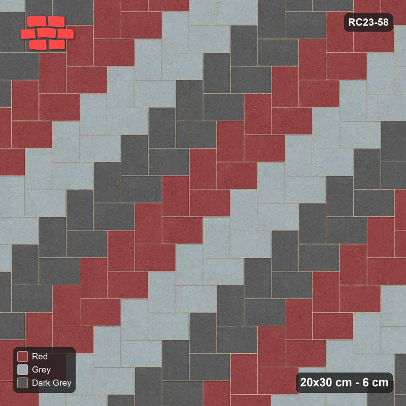 Interlock (Pasco) 20x30 cm · RC23-58 · Stepped Herringbone (3:2), Three-Tone Stripes 1x · Top view
