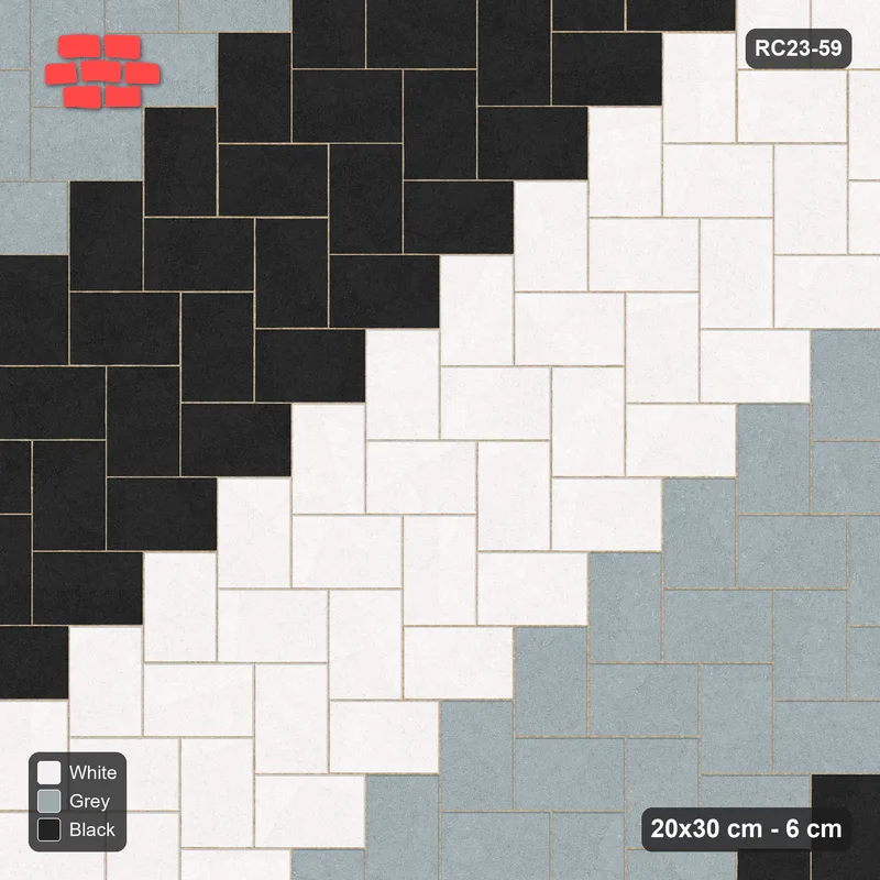 Interlock (Pasco) 20x30 cm · RC23-59 · Stepped Herringbone (3:2), Three-Tone Stripes 2x · Top view