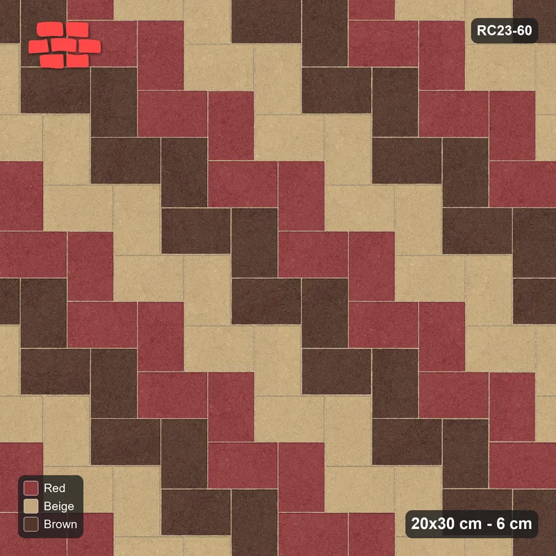 Interlock (Pasco) 20x30 cm · RC23-60 · Stepped Herringbone (3:2), Three-Tone Stripes 1x · Top view