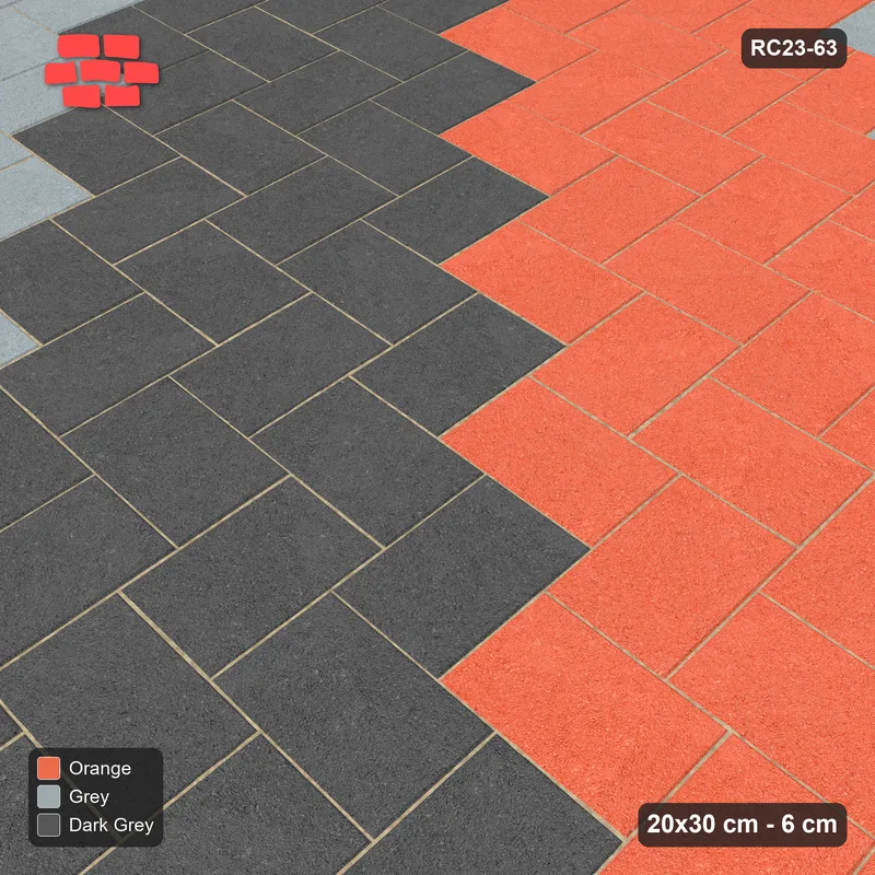Interlock (Pasco) 20x30 cm · RC23-63 · Stepped Herringbone (3:2), Three-Tone Stripes 3x · Side view