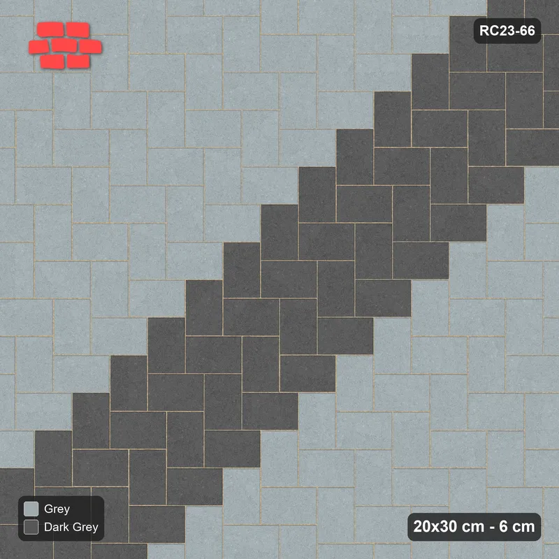 Interlock (Pasco) 20x30 cm · RC23-66 · Stepped Herringbone (3:2), Accent Diagonals · Top view