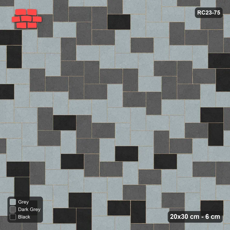 Interlock (Pasco) 20x30 cm · RC23-75 · Stepped Herringbone (3:2), Three-Tone Soft Blend · Top view