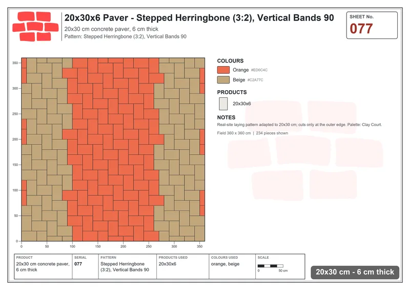 Interlock (Pasco) 20x30 cm · RC23-77 · Stepped Herringbone (3:2), Vertical Bands 90 · Laying plan Interlock (Pasco) 20x30 cm · RC23-77 · Stepped Herringbone (3:2), Vertical Bands 90 · Laying plan
