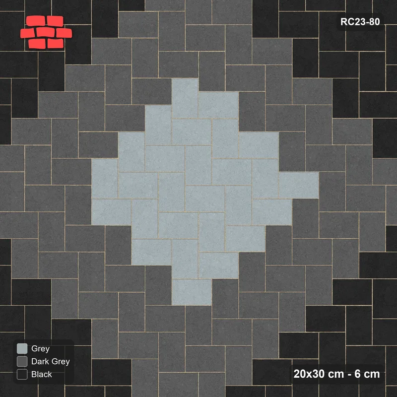 Interlock (Pasco) 20x30 cm · RC23-80 · Stepped Herringbone (3:2), Diamond Medallion · Top view