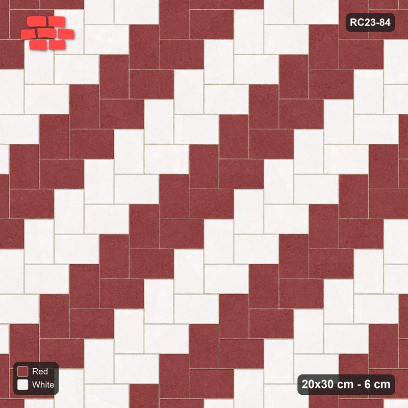 Interlock (Pasco) 20x30 cm · RC23-84 · Stepped Herringbone (3:2), Diagonal Stripes, 25B Kerb Frame · Top view