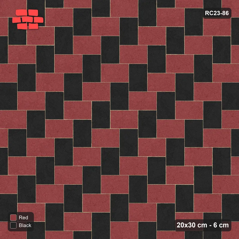 Interlock (Pasco) 20x30 cm · RC23-86 · Stepped Herringbone (3:2), Two-Tone, 38F Kerb Frame · Top view