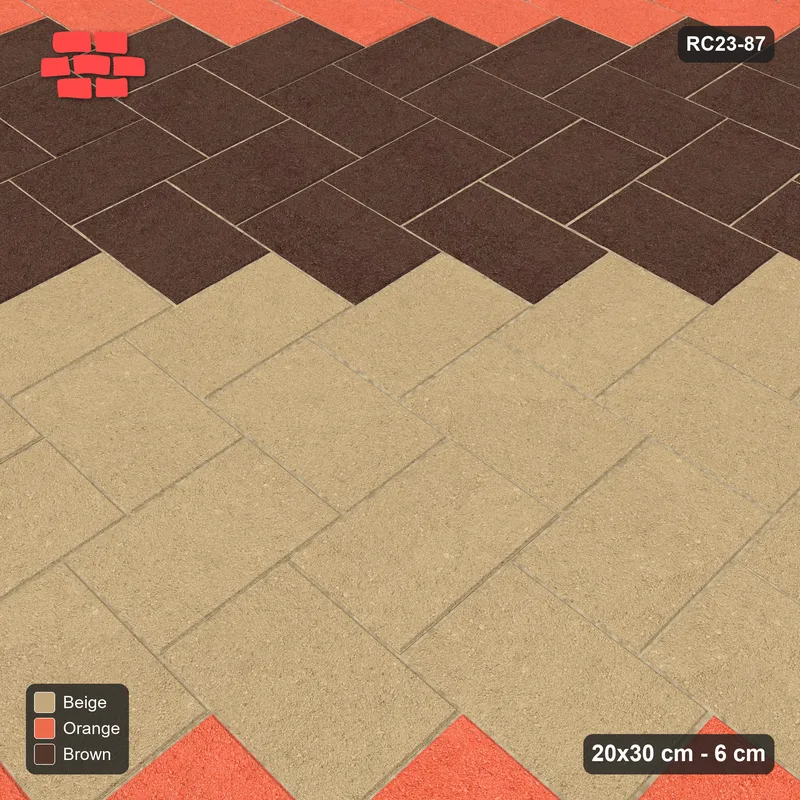 Interlock (Pasco) 20x30 cm · RC23-87 · Stepped Herringbone (3:2), Three-Tone Stripes, 40B Kerb Frame · Side view