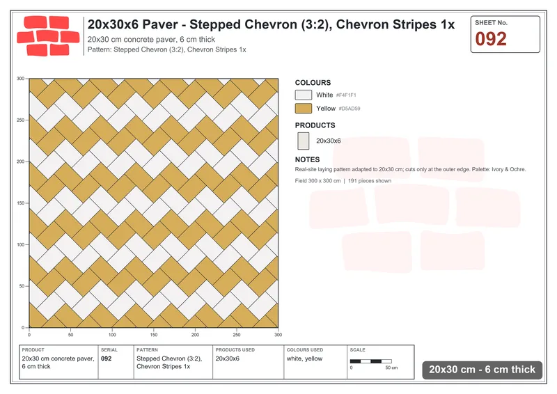 Interlock (Pasco) 20x30 cm · RC23-92 · Stepped Chevron (3:2), Chevron Stripes 1x · Laying plan Interlock (Pasco) 20x30 cm · RC23-92 · Stepped Chevron (3:2), Chevron Stripes 1x · Laying plan