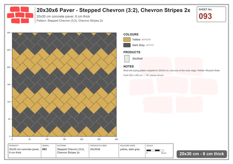 Interlock (Pasco) 20x30 cm · RC23-93 · Stepped Chevron (3:2), Chevron Stripes 2x · Laying plan Interlock (Pasco) 20x30 cm · RC23-93 · Stepped Chevron (3:2), Chevron Stripes 2x · Laying plan