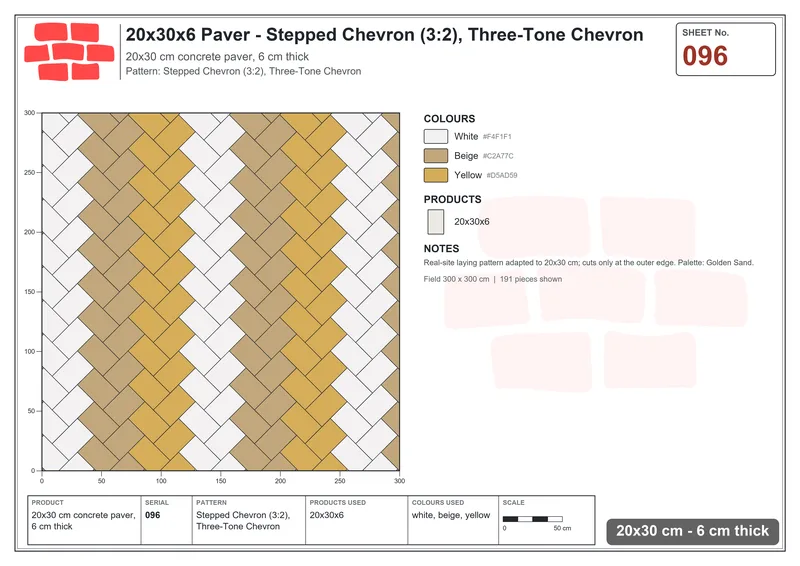 Interlock (Pasco) 20x30 cm · RC23-96 · Stepped Chevron (3:2), Three-Tone Chevron · Laying plan Interlock (Pasco) 20x30 cm · RC23-96 · Stepped Chevron (3:2), Three-Tone Chevron · Laying plan