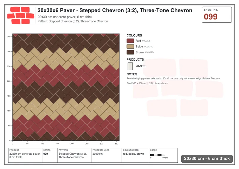 Interlock (Pasco) 20x30 cm · RC23-99 · Stepped Chevron (3:2), Three-Tone Chevron · Laying plan Interlock (Pasco) 20x30 cm · RC23-99 · Stepped Chevron (3:2), Three-Tone Chevron · Laying plan