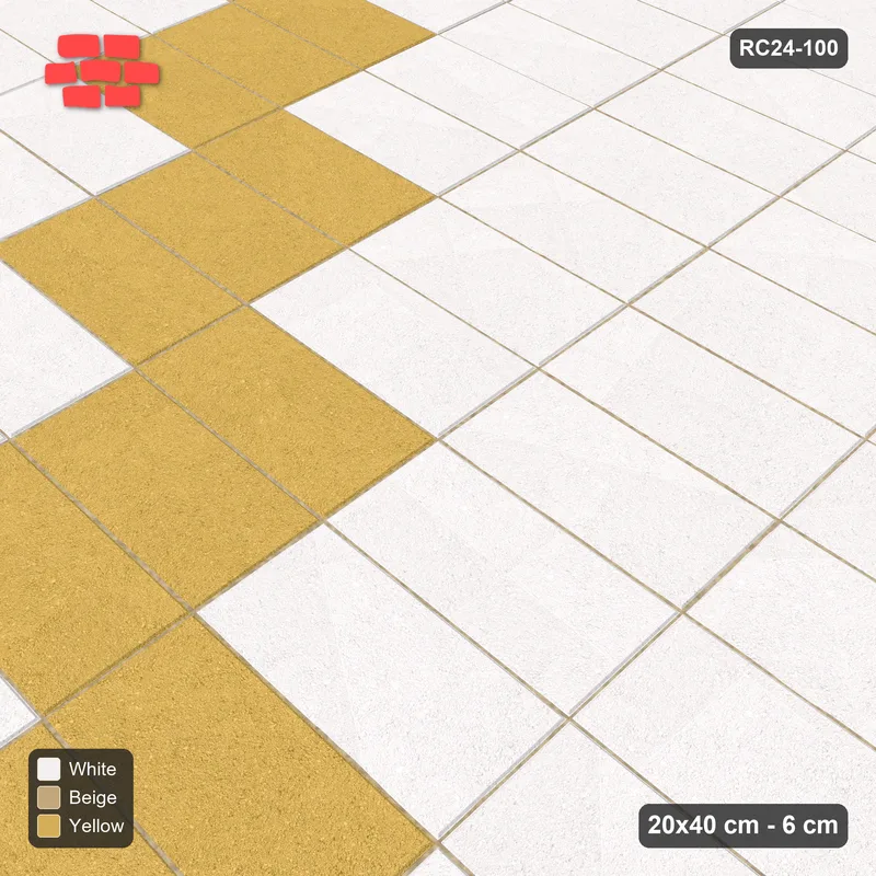 Interlock (Pasco) 20x40 cm · RC24-100 · Stack bond, diagonal accent lines - Golden Sand · Side view Interlock (Pasco) 20x40 cm · RC24-100 · Stack bond, diagonal accent lines - Golden Sand · Side view