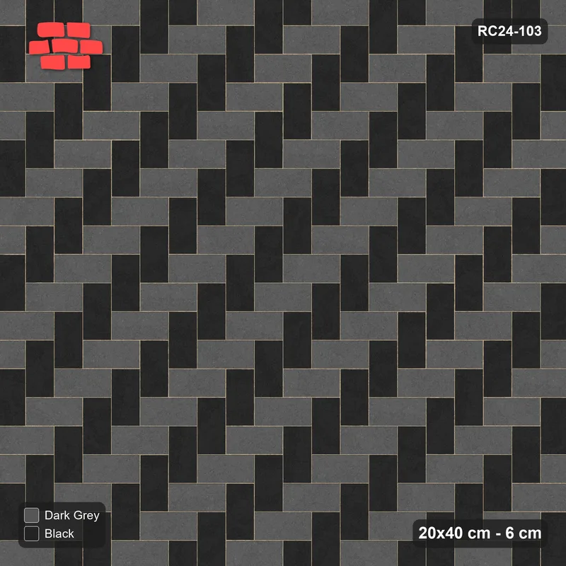 Interlock (Pasco) 20x40 cm · RC24-103 · Herringbone 90, colour by unit direction - Night Sky · Top view Interlock (Pasco) 20x40 cm · RC24-103 · Herringbone 90, colour by unit direction - Night Sky · Top view