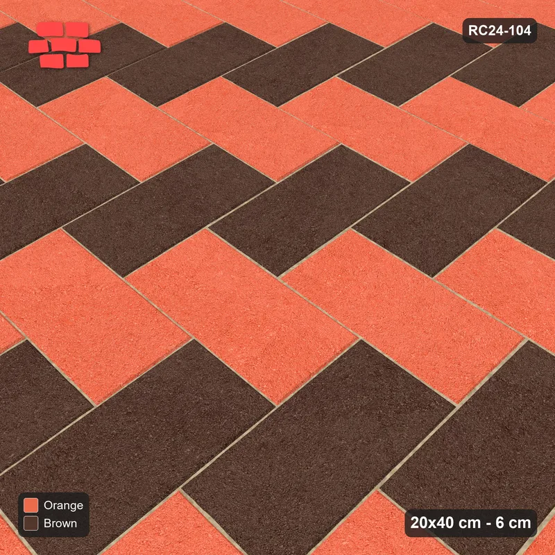 Interlock (Pasco) 20x40 cm · RC24-104 · Herringbone 90, colour by unit direction - Burnt Clay · Side view Interlock (Pasco) 20x40 cm · RC24-104 · Herringbone 90, colour by unit direction - Burnt Clay · Side view