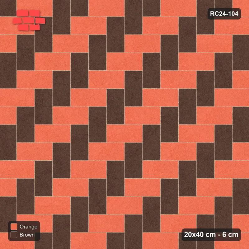 Interlock (Pasco) 20x40 cm · RC24-104 · Herringbone 90, colour by unit direction - Burnt Clay · Top view Interlock (Pasco) 20x40 cm · RC24-104 · Herringbone 90, colour by unit direction - Burnt Clay · Top view