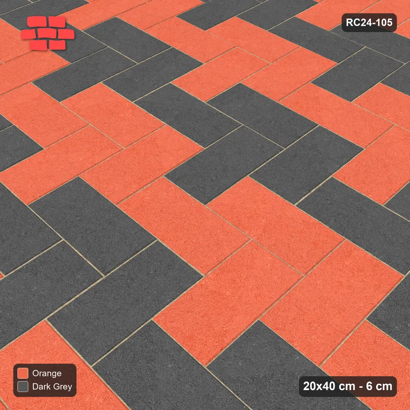 Interlock (Pasco) 20x40 cm · RC24-105 · Herringbone 90, 40 cm colour bands - Ember · Side view Interlock (Pasco) 20x40 cm · RC24-105 · Herringbone 90, 40 cm colour bands - Ember · Side view