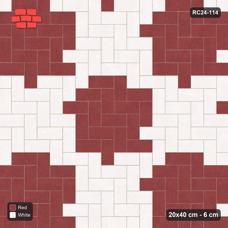 Interlock (Pasco) 20x40 cm · RC24-114 · Herringbone 90, 120 cm colour checker - Burgundy & Ivory · Top view Interlock (Pasco) 20x40 cm · RC24-114 · Herringbone 90, 120 cm colour checker - Burgundy & Ivory · Top view