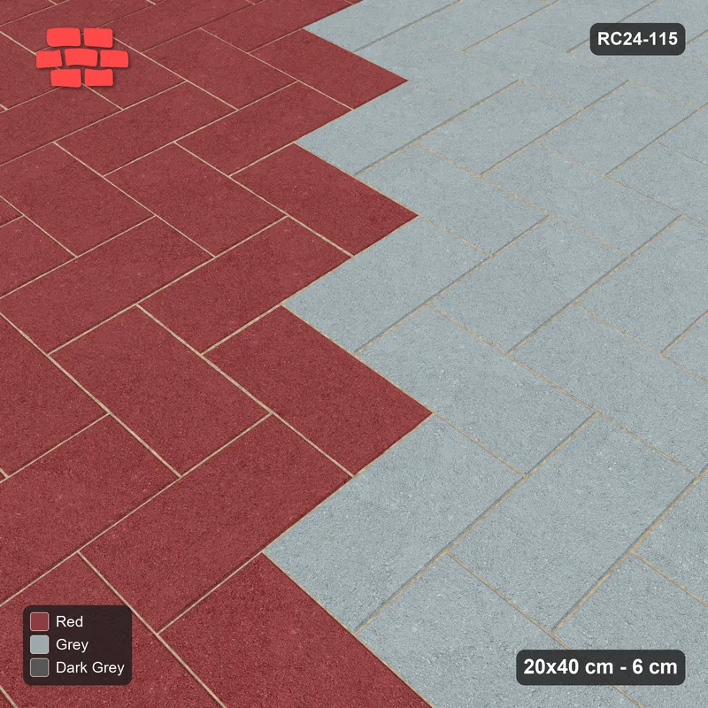 Interlock (Pasco) 20x40 cm · RC24-115 · Herringbone 90, diagonal two-field - Urban Brick · Side view Interlock (Pasco) 20x40 cm · RC24-115 · Herringbone 90, diagonal two-field - Urban Brick · Side view