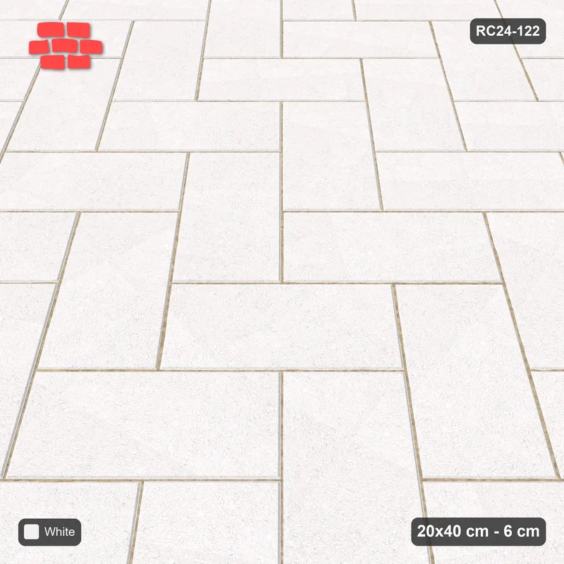 Interlock (Pasco) 20x40 cm · RC24-122 · Herringbone 45, solid colour - Pure White · Side view Interlock (Pasco) 20x40 cm · RC24-122 · Herringbone 45, solid colour - Pure White · Side view