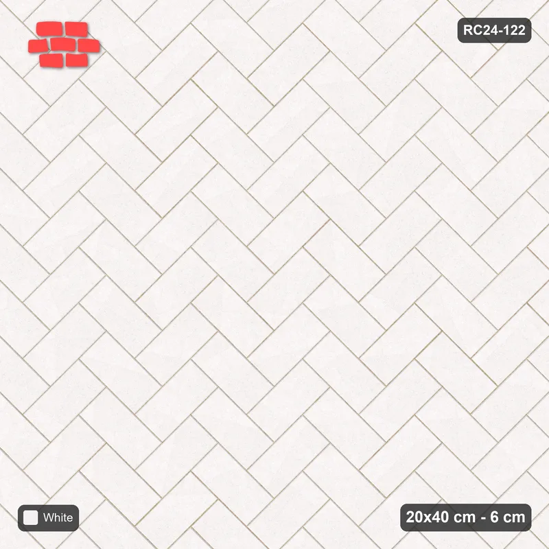 Interlock (Pasco) 20x40 cm · RC24-122 · Herringbone 45, solid colour - Pure White · Top view Interlock (Pasco) 20x40 cm · RC24-122 · Herringbone 45, solid colour - Pure White · Top view
