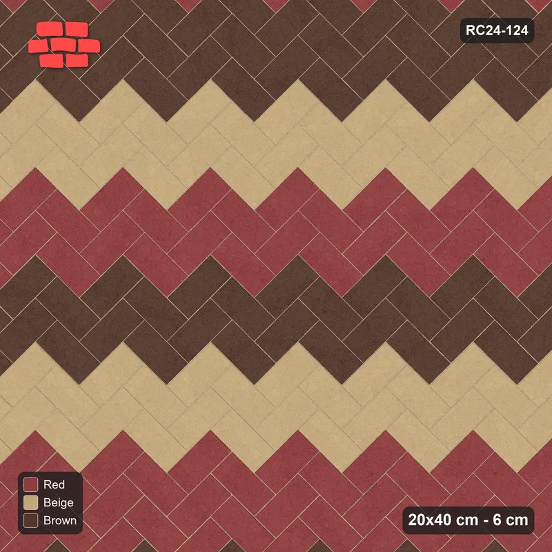 Interlock (Pasco) 20x40 cm · RC24-124 · Herringbone 45, 60 cm colour bands - Tuscany · Top view Interlock (Pasco) 20x40 cm · RC24-124 · Herringbone 45, 60 cm colour bands - Tuscany · Top view
