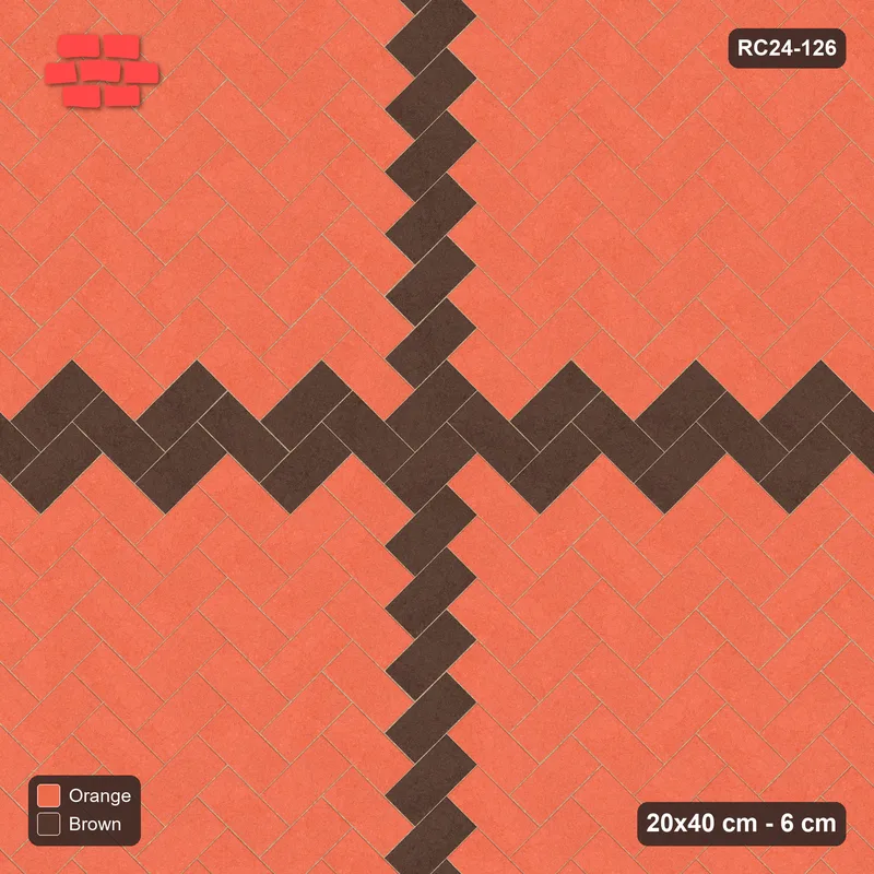 Interlock (Pasco) 20x40 cm · RC24-126 · Herringbone 45, central cross - Burnt Clay · Top view Interlock (Pasco) 20x40 cm · RC24-126 · Herringbone 45, central cross - Burnt Clay · Top view