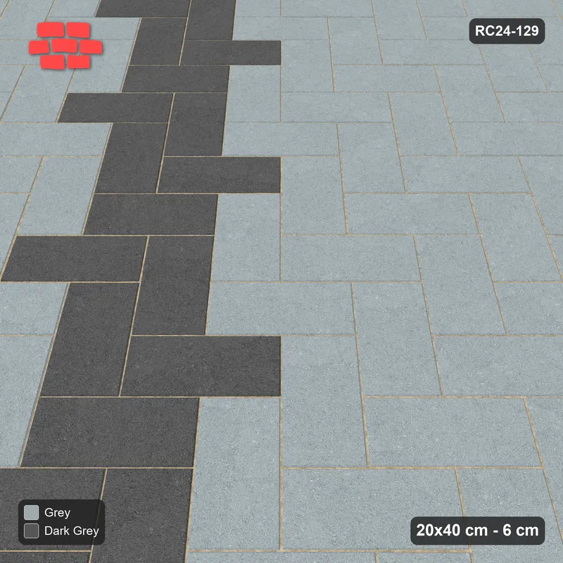 Interlock (Pasco) 20x40 cm · RC24-129 · Herringbone 45, diagonal accent lines - Charcoal Edge · Side view Interlock (Pasco) 20x40 cm · RC24-129 · Herringbone 45, diagonal accent lines - Charcoal Edge · Side view