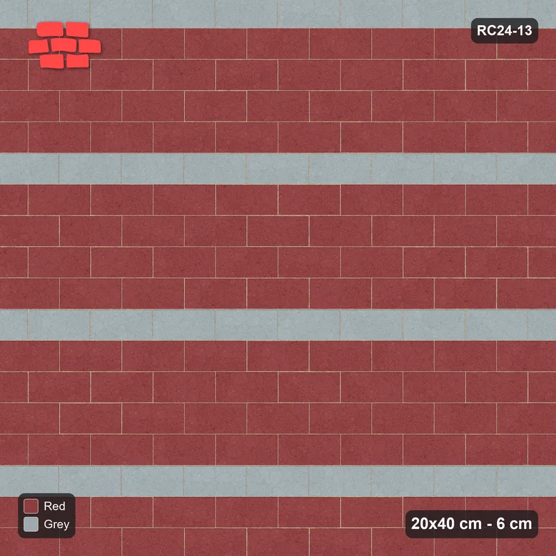 Interlock (Pasco) 20x40 cm · RC24-13 · Running bond with course stripes · Top view Interlock (Pasco) 20x40 cm · RC24-13 · Running bond with course stripes · Top view