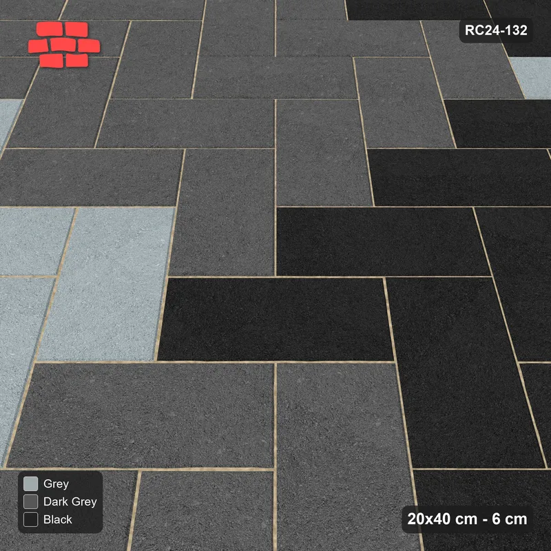 Interlock (Pasco) 20x40 cm · RC24-132 · Herringbone 45, 120 cm colour checker - Graphite Scale · Side view Interlock (Pasco) 20x40 cm · RC24-132 · Herringbone 45, 120 cm colour checker - Graphite Scale · Side view