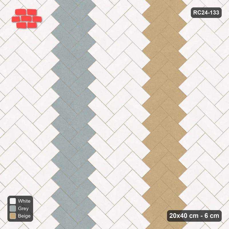 Interlock (Pasco) 20x40 cm · RC24-133 · Herringbone 45, twin vertical bands - Coastal · Top view Interlock (Pasco) 20x40 cm · RC24-133 · Herringbone 45, twin vertical bands - Coastal · Top view