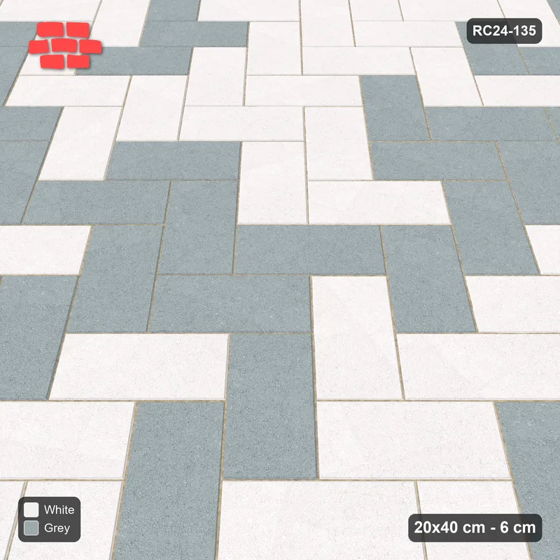 Interlock (Pasco) 20x40 cm · RC24-135 · Herringbone 45, tonal blend - Salt & Pepper · Side view Interlock (Pasco) 20x40 cm · RC24-135 · Herringbone 45, tonal blend - Salt & Pepper · Side view