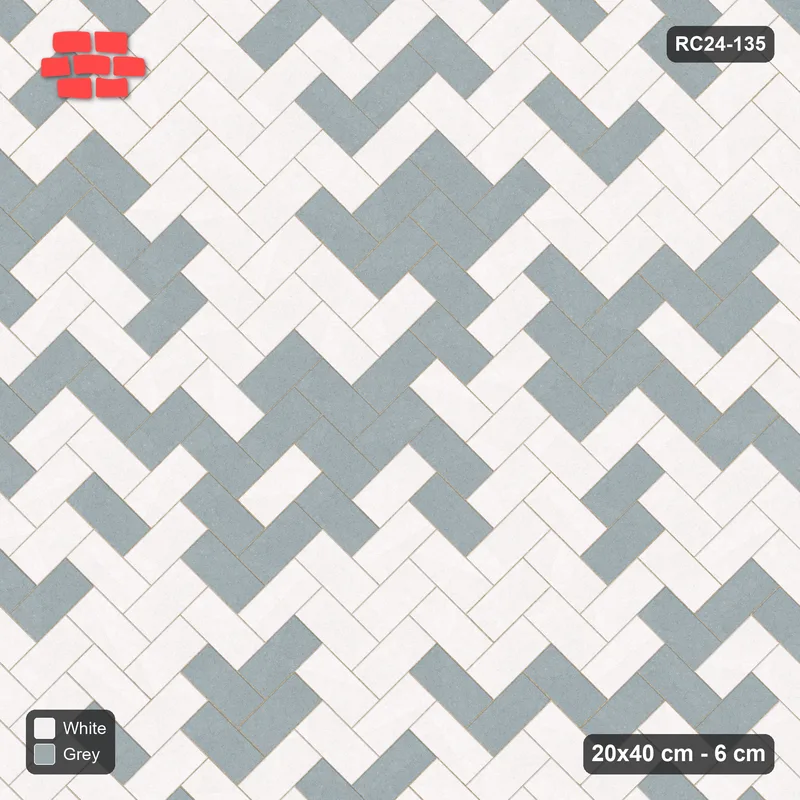 Interlock (Pasco) 20x40 cm · RC24-135 · Herringbone 45, tonal blend - Salt & Pepper · Top view Interlock (Pasco) 20x40 cm · RC24-135 · Herringbone 45, tonal blend - Salt & Pepper · Top view