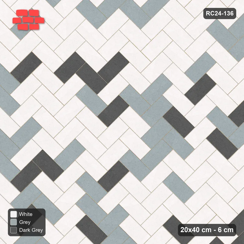 Interlock (Pasco) 20x40 cm · RC24-136 · Herringbone 45, tonal blend - Monochrome · Top view Interlock (Pasco) 20x40 cm · RC24-136 · Herringbone 45, tonal blend - Monochrome · Top view