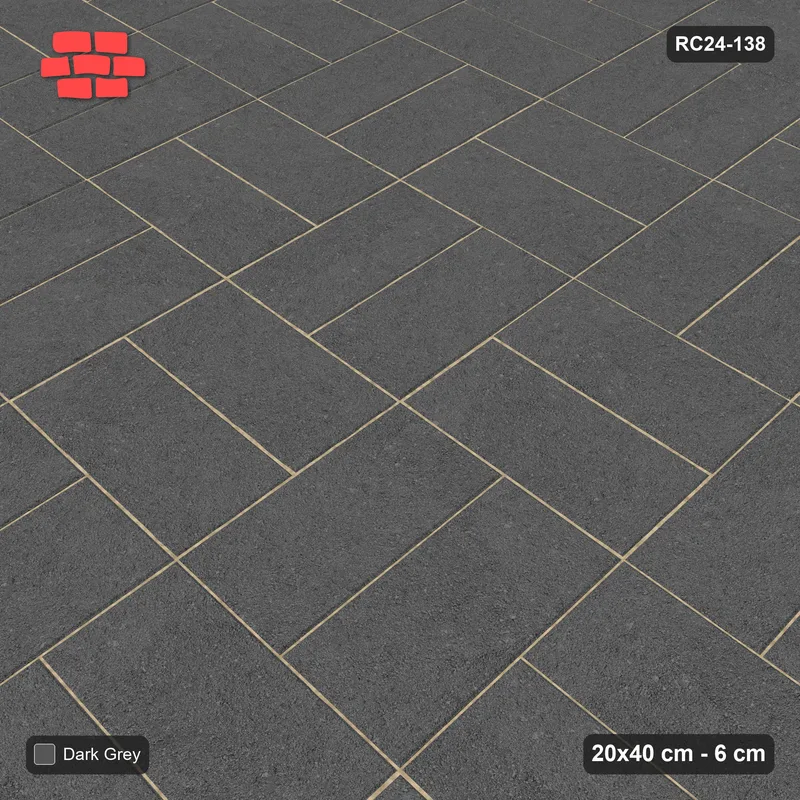 Interlock (Pasco) 20x40 cm · RC24-138 · Basketweave, solid colour - Charcoal · Side view Interlock (Pasco) 20x40 cm · RC24-138 · Basketweave, solid colour - Charcoal · Side view