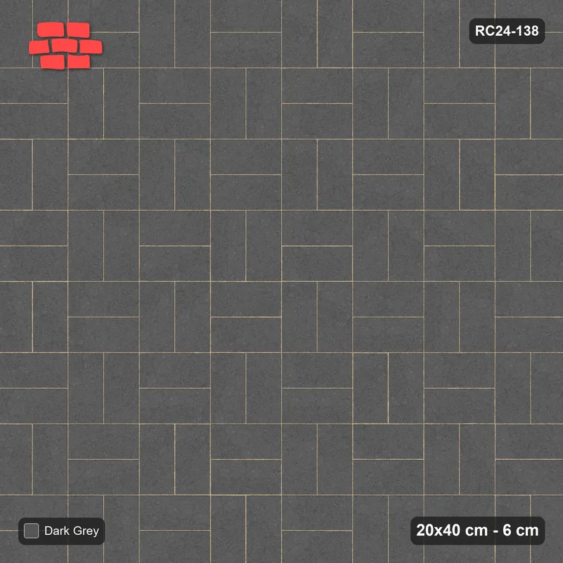 Interlock (Pasco) 20x40 cm · RC24-138 · Basketweave, solid colour - Charcoal · Top view Interlock (Pasco) 20x40 cm · RC24-138 · Basketweave, solid colour - Charcoal · Top view