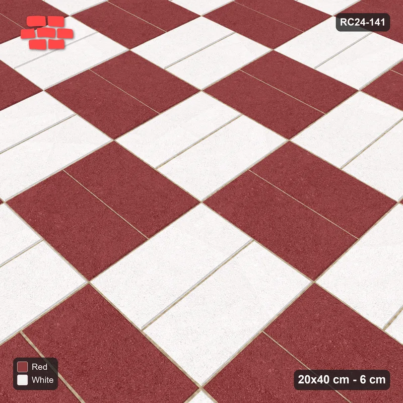 Interlock (Pasco) 20x40 cm · RC24-141 · Basketweave, block checker - Burgundy & Ivory · Side view Interlock (Pasco) 20x40 cm · RC24-141 · Basketweave, block checker - Burgundy & Ivory · Side view