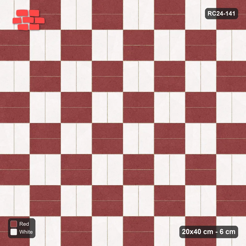 Interlock (Pasco) 20x40 cm · RC24-141 · Basketweave, block checker - Burgundy & Ivory · Top view Interlock (Pasco) 20x40 cm · RC24-141 · Basketweave, block checker - Burgundy & Ivory · Top view