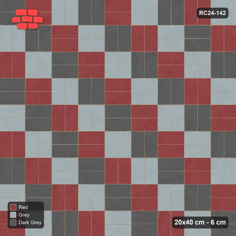 Interlock (Pasco) 20x40 cm · RC24-142 · Double basketweave, block checker - Urban Brick · Top view Interlock (Pasco) 20x40 cm · RC24-142 · Double basketweave, block checker - Urban Brick · Top view