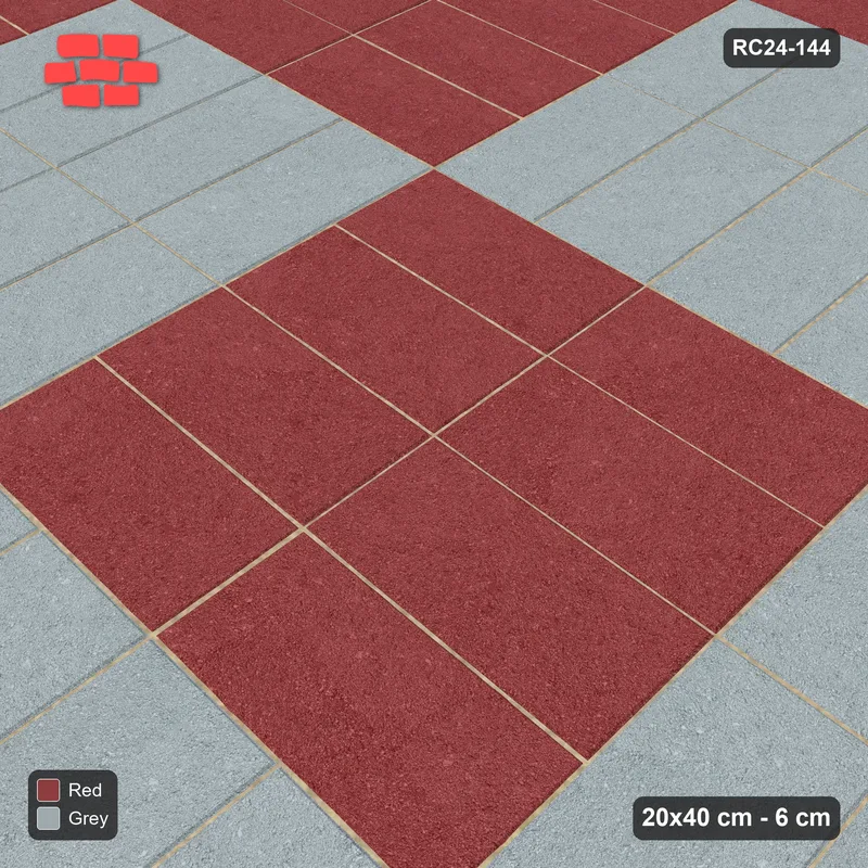 Interlock (Pasco) 20x40 cm · RC24-144 · Double basketweave, block checker 2x2 - Brick & Ash · Side view Interlock (Pasco) 20x40 cm · RC24-144 · Double basketweave, block checker 2x2 - Brick & Ash · Side view
