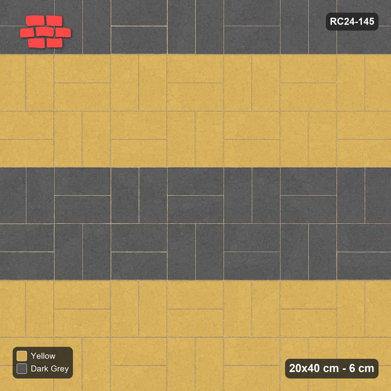 Interlock (Pasco) 20x40 cm · RC24-145 · Basketweave, 80 cm colour bands - Mustard Slate · Top view Interlock (Pasco) 20x40 cm · RC24-145 · Basketweave, 80 cm colour bands - Mustard Slate · Top view