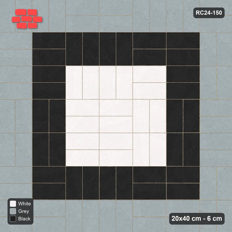 Interlock (Pasco) 20x40 cm · RC24-150 · Double basketweave, accent edge course - Tuxedo · Top view Interlock (Pasco) 20x40 cm · RC24-150 · Double basketweave, accent edge course - Tuxedo · Top view