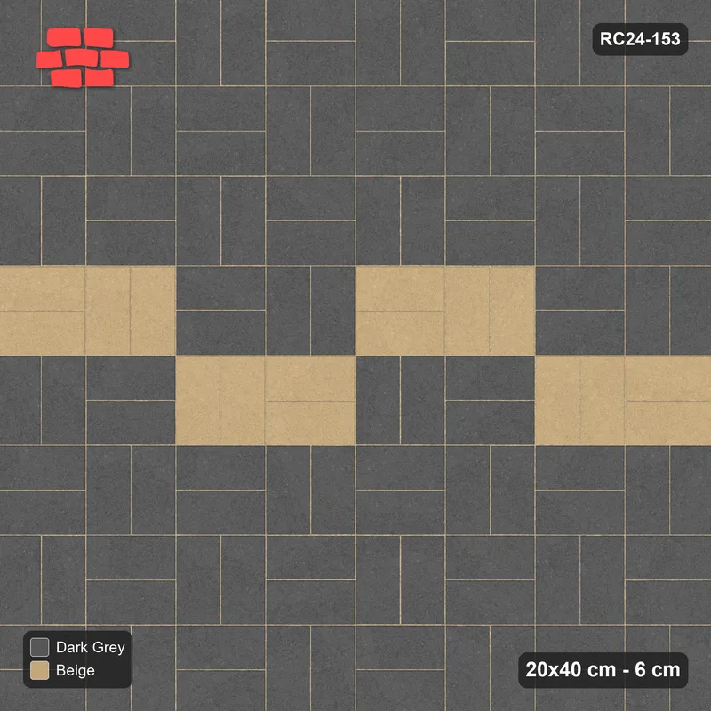 Interlock (Pasco) 20x40 cm · RC24-153 · Basketweave, zig-zag band - Stone & Earth · Top view Interlock (Pasco) 20x40 cm · RC24-153 · Basketweave, zig-zag band - Stone & Earth · Top view