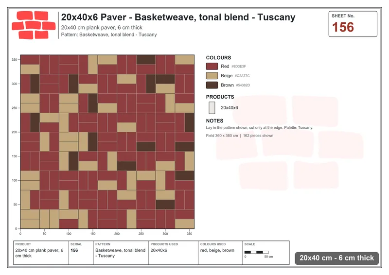 Interlock (Pasco) 20x40 cm · RC24-156 · Basketweave, tonal blend - Tuscany · Laying plan Interlock (Pasco) 20x40 cm · RC24-156 · Basketweave, tonal blend - Tuscany · Laying plan
