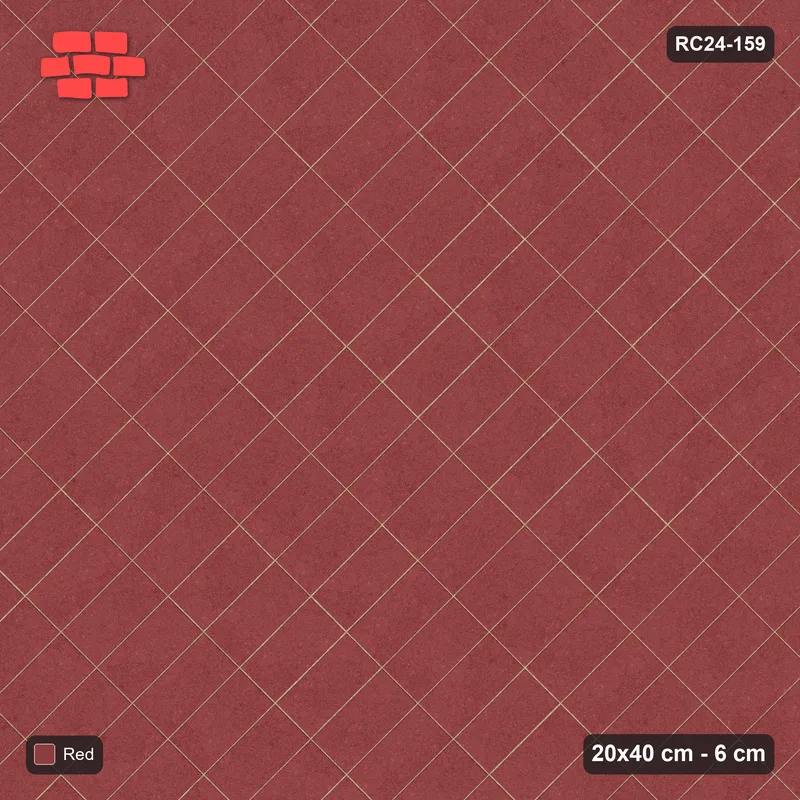 Interlock (Pasco) 20x40 cm · RC24-159 · Stack bond 45, solid colour - Terracotta Red · Top view Interlock (Pasco) 20x40 cm · RC24-159 · Stack bond 45, solid colour - Terracotta Red · Top view
