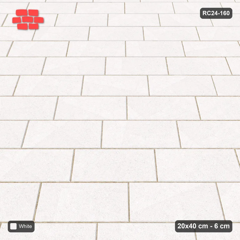 Interlock (Pasco) 20x40 cm · RC24-160 · Running bond 45 (1/3), solid colour - Pure White · Side view Interlock (Pasco) 20x40 cm · RC24-160 · Running bond 45 (1/3), solid colour - Pure White · Side view
