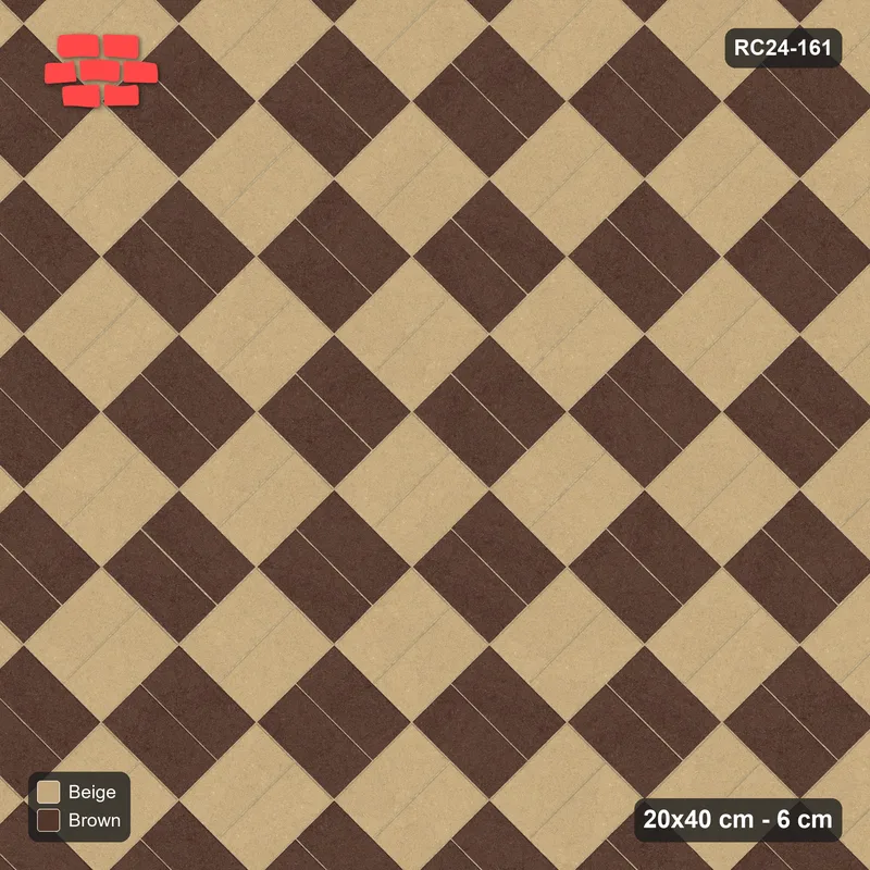 Interlock (Pasco) 20x40 cm · RC24-161 · Diagonal parquet, block checker - Sandstone · Top view Interlock (Pasco) 20x40 cm · RC24-161 · Diagonal parquet, block checker - Sandstone · Top view