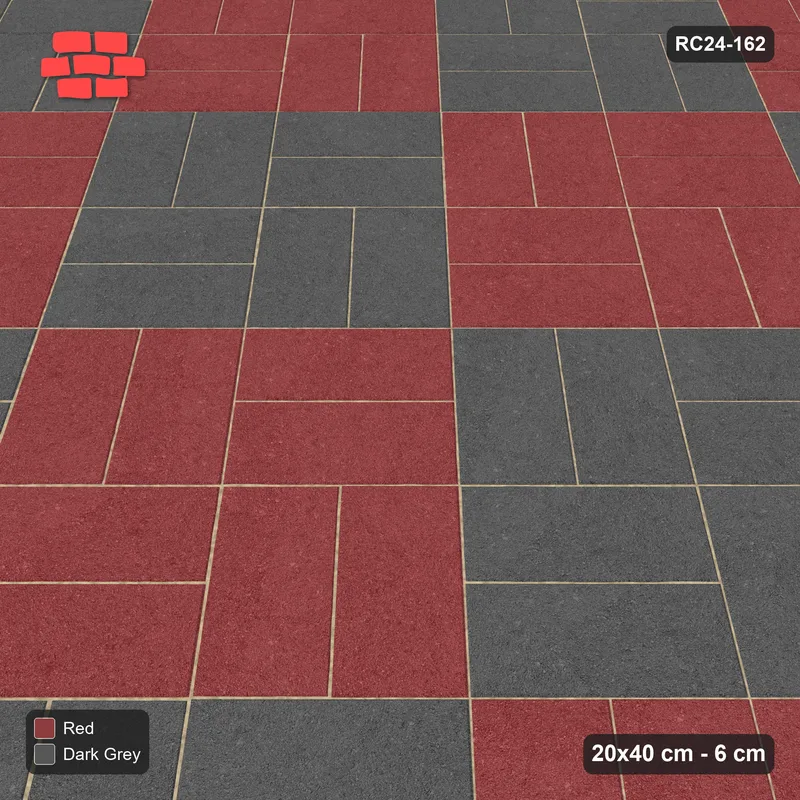 Interlock (Pasco) 20x40 cm · RC24-162 · Diagonal parquet, block checker 2x2 - Rust & Charcoal · Side view Interlock (Pasco) 20x40 cm · RC24-162 · Diagonal parquet, block checker 2x2 - Rust & Charcoal · Side view